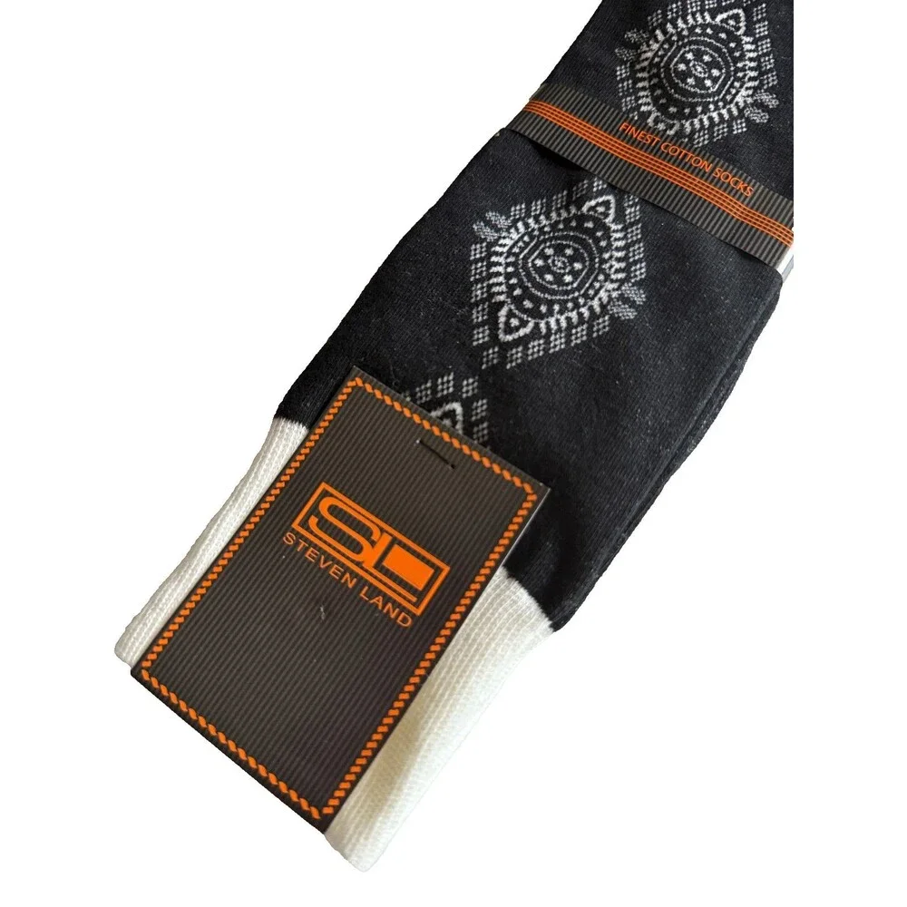 Steven Land Mens Dress Socks Casual Fun Black Sock Size 10-13 Combed Cotton